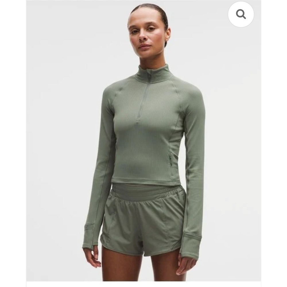 NWT M Lululemon It's Rulu Run Ribbed Cropped Half Zip Green Top Jacket Workout